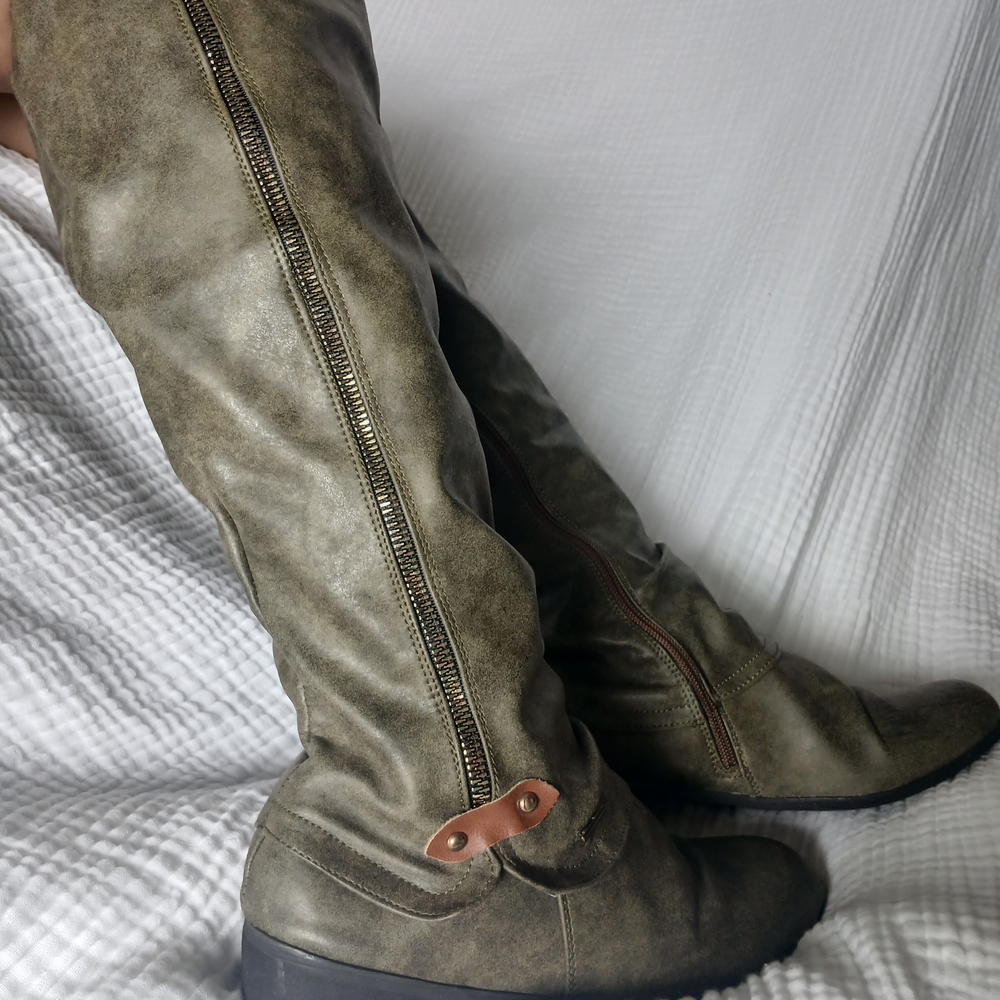 Chic Olive Over the Knee Boots - Picture 3 of 8